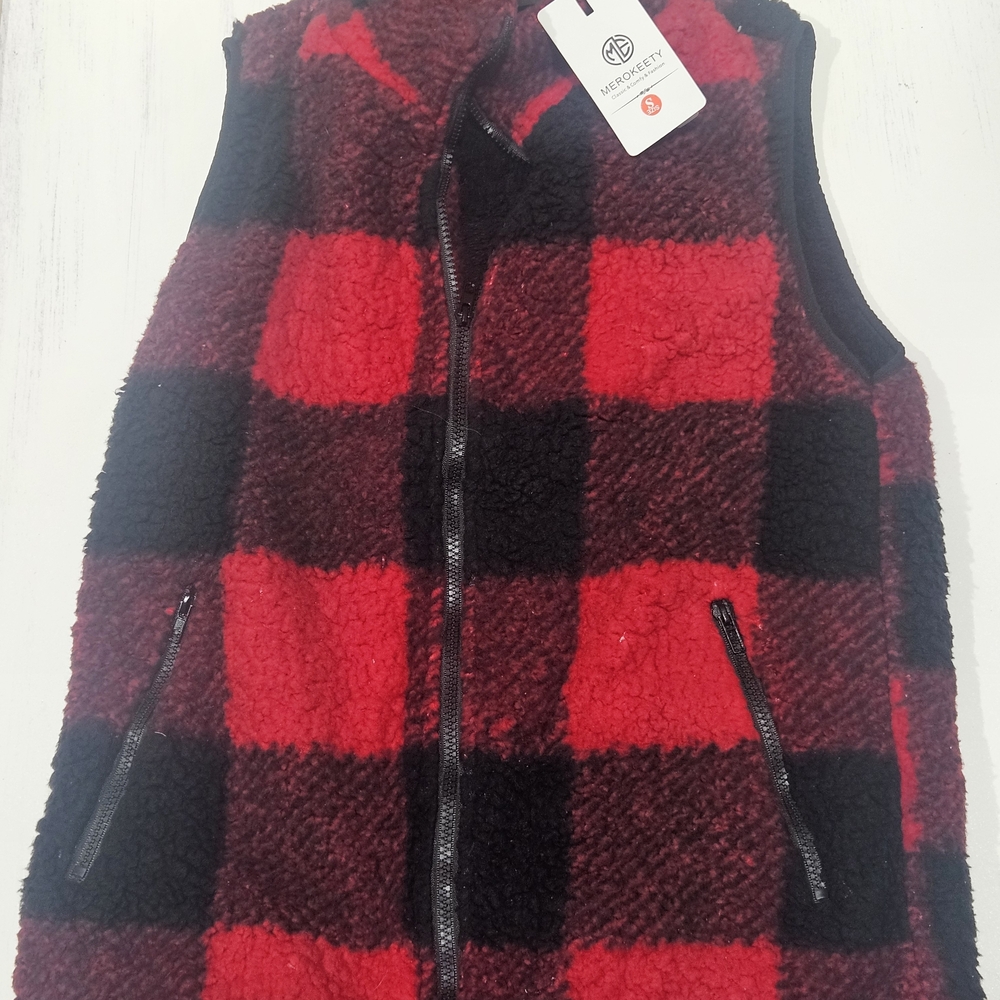 Merokeety Red and Black Checkered Vest